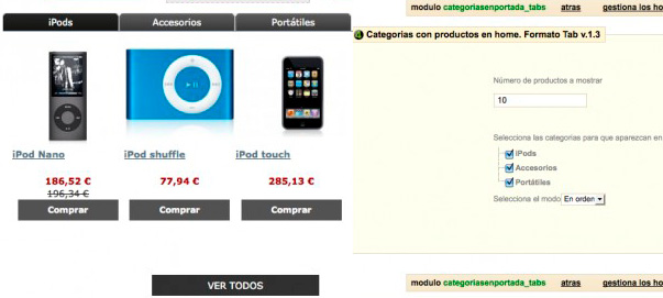 Módulo Prestashop Categorías con producto en tabs