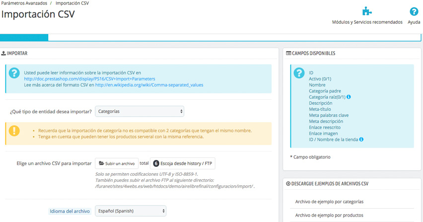 Importación de productos por csv en Prestashop, puntos a tener en cuenta