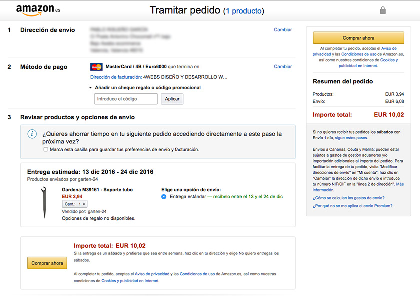 Proceso de pago de Amazon