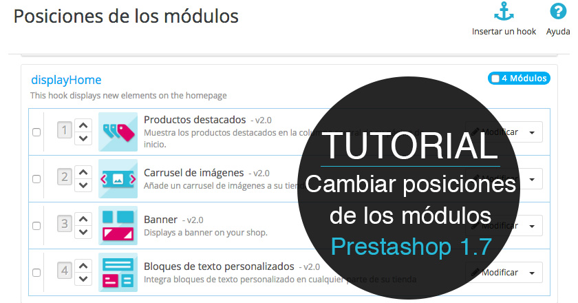 Cómo cambiar las posiciones de los módulos en Prestashop 1.7