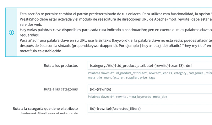 Configurar en Prestashop las URL