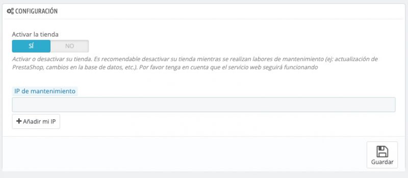 Pantalla mantenimiento en Prestashop 1.6