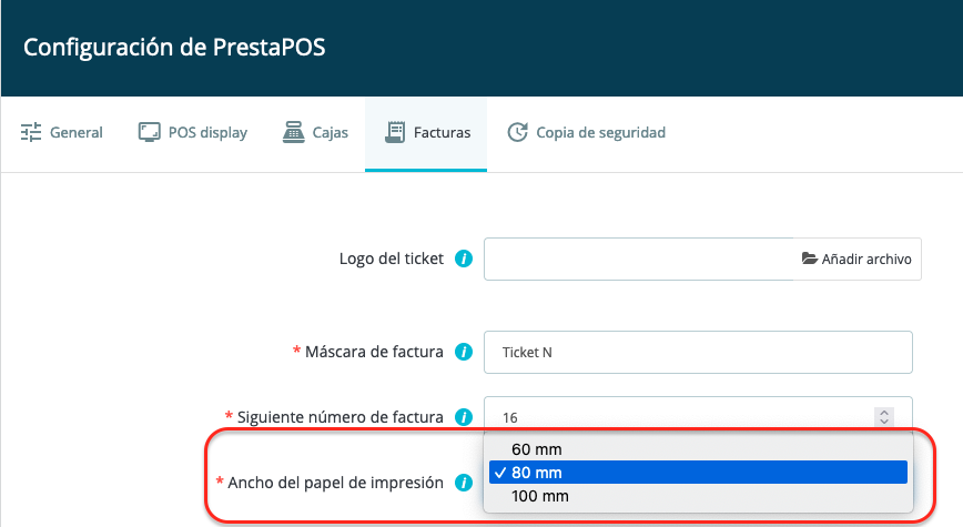 Configuración de ticket Prestapos TPV